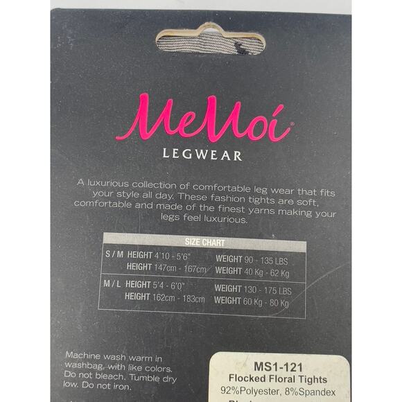 MEMOI Women's Black Floral Flocked Knit Pull-On Tights SZ M/L - Picture 7 of 8